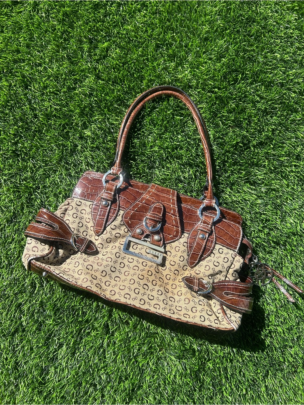Vintage Y2K GUESS Brown Croc Monogram Shoulder Bag